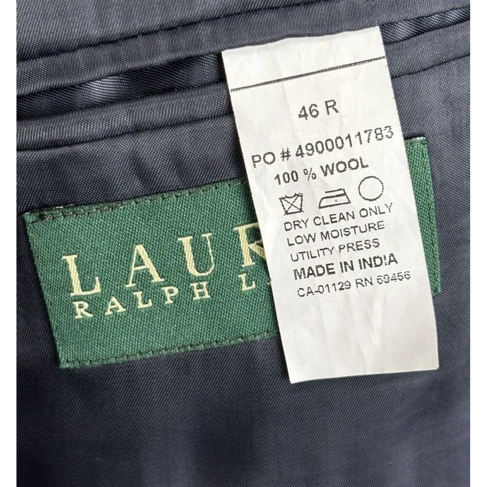 Lauren Ralph Lauren 46R Mens Blazer Navy Blue Wool Gold Button Jacket Sport Coat
